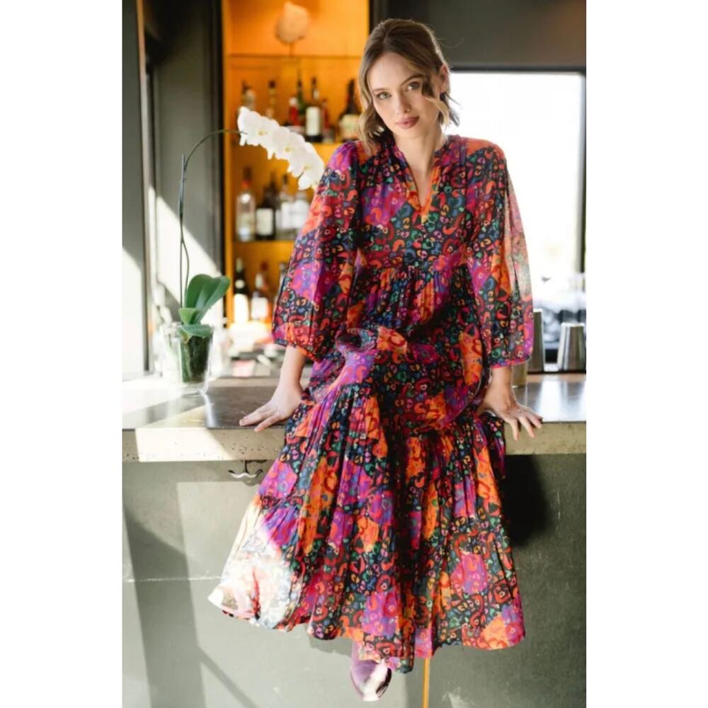 Briton Court Jenny‎ Maxi Dress Long Sleeve Multicolor Size Large